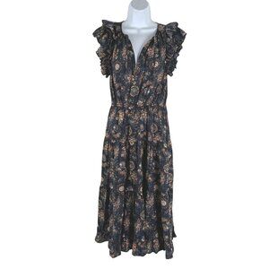 Ulla Johnson Virginia Midi Dress Twilight Size 6 Floral Ruffle Tiered DR-1745